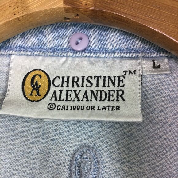 Christine Alexander Rhinestone Embellished Light Wash Denim Vest Light Blue L - Picture 6 of 12
